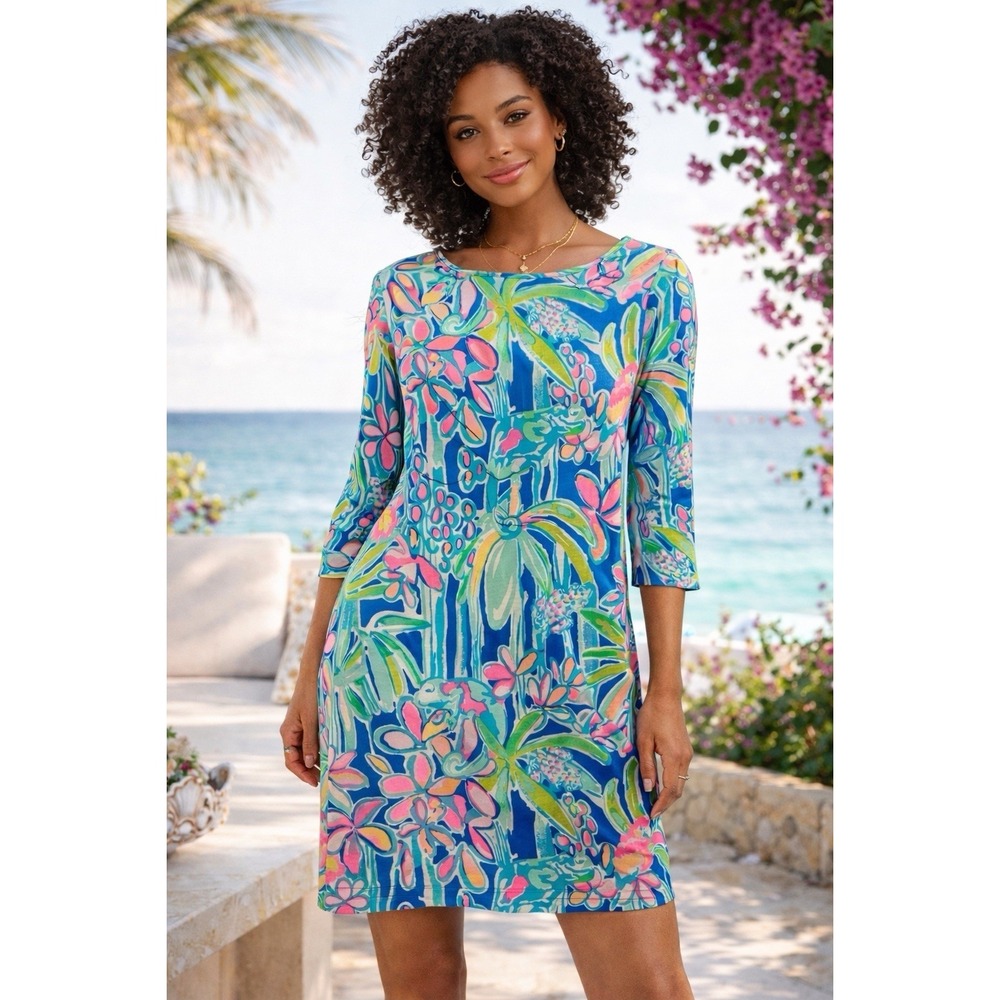 Lilly Pulitzer Marlowe Dress Lapis Blue Pop Up Jungle Hoppin XS Resort Wear